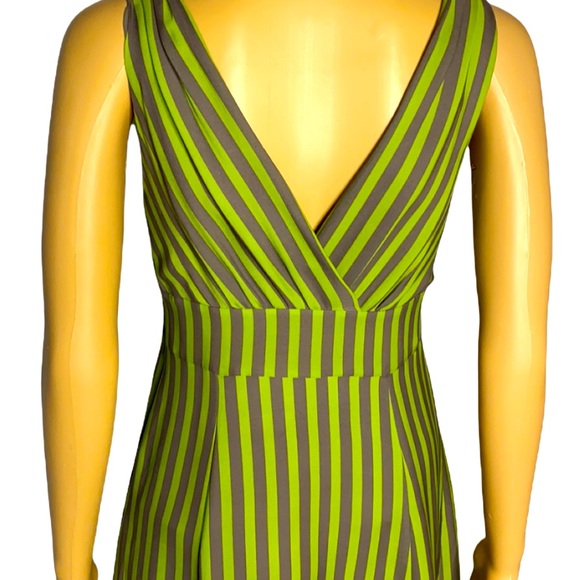 Ted Baker London 
Green And Gray Striped Empire Waist Silk Sleeveless 6” - Picture 8 of 12
